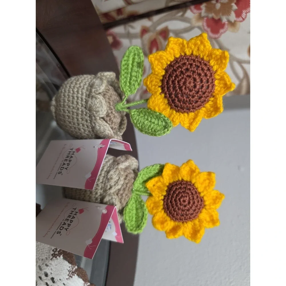 Handmade Crochet Sunflower Set of 2 – Knitted Potted Flowers Home Décor‎ Gift